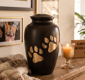 Metal Angel <b>Cat</b> Sleeping Pet Urn Cremation <b>Cat</b> Memorial Urn for Ashes <b>Black</b> Brass Dog Paw Customized Stylish Unique Cremation - Product Image 1