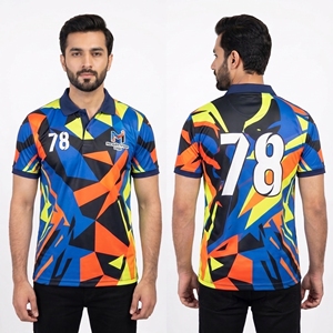 Maillot de cricket personnalisé Australie, col polo, sublimation, uniforme d'équipe, séchage rapide, respirant, design bleu-orange, OEM - Product Image 3