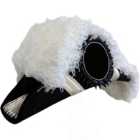 Chapeau Bicorne Noir de Commanderie des Templiers avec Plumes Blanches Droites et Croix Brodé – Casquette de Costume Historique