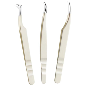 Ensemble de 3 pinces à cils en crème de qualité supérieure, ensemble d'outils professionnels de précision pour extensions de cils avec poignée ergonomique - Product Image 1