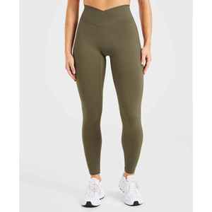 High Waist <b>Olive</b> <b>Green</b> <b>Leggings</b> Full Length Seamless Knitted Sporty Stretch Breathable Comfortable Women's Activewear - Product Image 1