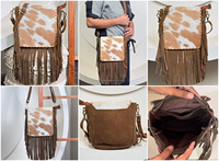 Sac à bandoulière en cuir de vachette véritable avec franges et rabat, sangle réglable de haute qualité, sac bandoulière bohème en cuir véritable pour femmes