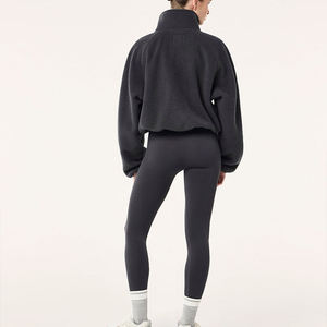 Womens Black Fleece <b>Zip</b> <b>Up</b> <b>Jacket</b> Warm Sherpa Stand Collar Long Sleeve Outerwear Soft Cozy Fashion Winter Fall Activewear Top - Product Image 5