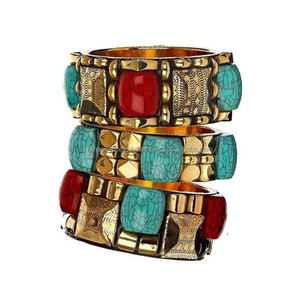 Juego de Joyería de Diseño para Fiestas, Brazaletes Tradicionales Indios de Latón y Resina Multicolor para Mujeres y Niñas - Product Image 3