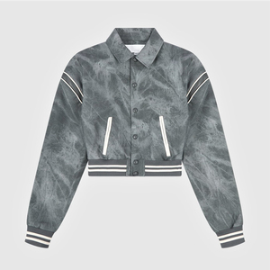 Veste universitaire pour femme, grise, manches longues, col rabattu, rayures contrastées, longueur normale, 100% laine, écologique, anti-plis - Product Image 4