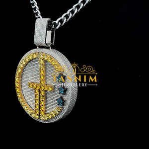 Pendentif Tasnim Iced Out GE Lettre VVS Moissanite Diamant Jaune et Blanc, Collier Hip Hop Cercle Diamant Jaune Unisexe - Product Image 2