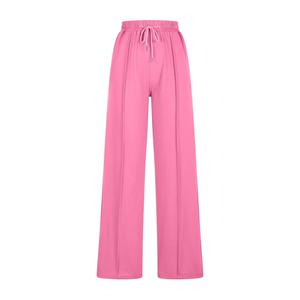 Pantalones de Punto de Cintura Alta y Pierna Ancha para Mujer, con Cordón Ajustable, Cintura Elástica, Corte Holgado Informal, Largos, de Color Sólido, para Primavera - Product Image 1