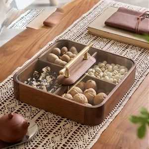 Plateau de service en bambou fait main avec poignée intégrée, 4 compartiments, plateau à noix portable, boîte d'organisation de collations naturelle - Product Image 6