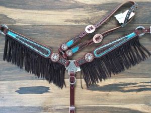 Ensemble de sellerie western en cuir repoussé marron foncé, modèle 2026, très demandé, avec têtière et collier de poitrine classiques pour ranch et roping, durable - Product Image 3