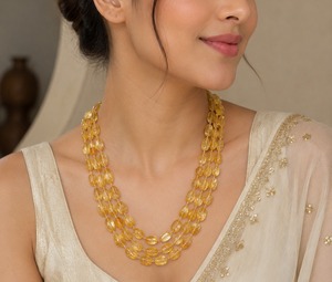 Women's Amber Beaded <b>Necklace</b> Classic Strand Wedding Jewelry Multi Layered Golden Tone <b>Necklaces</b> - Product Image 1