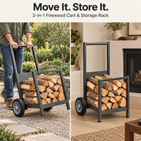 Chariot à bois et support de rangement 2-en-1 en acier, chariot à bûches avec roues surélevées pour le stockage de bois de chauffage sec