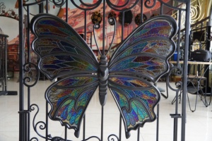 Wrought Iron Rustic Garden Gate Stained Glass Butterfly Design Manual <b>Swing</b> Style Exterior Metal Entry Door Finished Surface 1 - Product Image 5