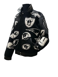 เสื้อแจ็คเก็ตขนสัตว์และหนังแบบคอลลาจ สีดำและสีขาว - Product Image 3