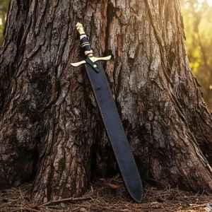 ดาบเหล็กดามัสกัสตีขึ้นรูปด้วยมือ สไตล์ไวกิ้ง พร้อมปลอกไม้แกะสลัก แบบยุคกลางนอร์ส สำหรับนักรบตั้งแคมป์กลางแจ้ง พร้อมปลอกดาบ - Product Image 4