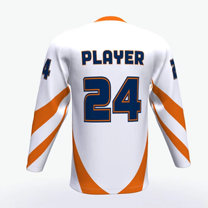 Men's Custom Sublimated Ice Hockey Jersey Full Sleeve White Orange Striped Player 24 Moisture Wicking Polyester Regular Fit - Product Image 6