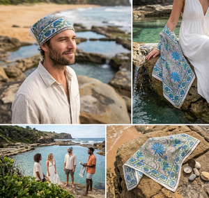 wholesale Hand Block Printed Organic Cotton <b>Bandana</b> Lightweight Soft Cotton Paisley <b>Bandana</b> Sunfaded Hand Dyed Vintage Style - Product Image 2