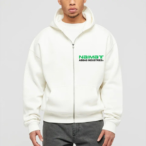 Custom Solid <b>White</b> Full <b>Zip</b> <b>Up</b> Hoodie Men Heavy Fleece Drop Shoulder Hooded Sweat Shirt Plain Active Track Coat - Product Image 3