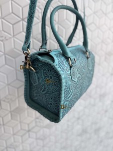 Bolso de Mano de Cuero Tallado a Mano, Estilo Bohemio Gitano, Hecho a Mano, Color Turquesa Occidental, Elegante, para Uso Diario de Mujeres - Product Image 2