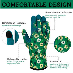 Non Slip Grip Leather Safety Gardening <b>Gloves</b> With Reinforced Palms For Heavy Duty Gardening Work - Product Image 2