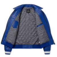 Blouson aviateur en cuir bleu style Averix |   Manteau streetwear unisexe vintage avec logo brodé sur le devant, vêtement d'extérieur urbain de grande taille