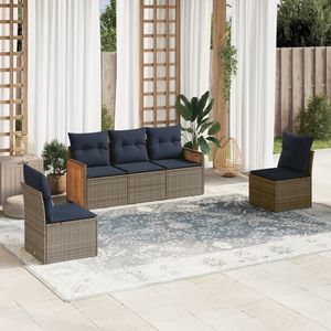 Juego de sofás de jardín de ratán sintético gris de 5 piezas con cojines - Product Image 1