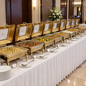 Calentador de Alimentos Colgante de Lujo Dorado con Tapa de Cúpula Martillada y Base de Rejilla de Diamantes, Diseño de Arco Curvo Superior - Product Image 3