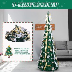 Árbol de Navidad Artificial Preiluminado de 7 Pies, Completamente Decorado, con 200 Luces Cálidas, Control Remoto y Silueta Dorada - Product Image 2