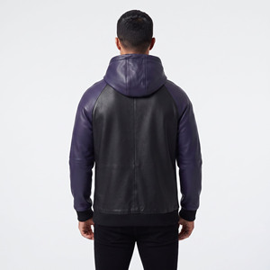 Sweat à capuche en cuir pour homme avec poche avant, manches longues, style mode - Product Image 2