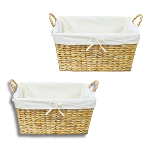 Cesta de Almacenamiento Artesanal de Jacinto de Agua con Forro de Algodón y Estructura, Decoración del Hogar Vietnamita - Product Image 1