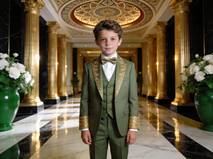 Traje de esmoquin azul marino para niño con bordado dorado |   Conjunto de Ropa Formal para Niños para Bodas y Fiestas - Product Image 2