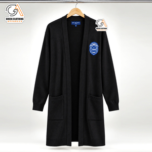 Zeta Phi Beta Wholesale Custom Logo Long <b>Cardigan</b> Women's Black Knit <b>Duster</b> Crew Neck Casual Winter Plus Size 100% Polyester - Product Image 4
