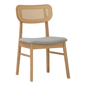 Modern Solid Wood Dining <b>Chair</b> with Synthetic Rattan Backrest <b>Padded</b> Fabric Seat <b>Chair</b> Mid Century Kitchen Furniture - Product Image 1