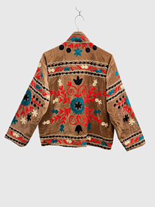 Veste en velours Prairie Chic pour femme, col mandarin, manches longues, motif floral brodé à la main, tenue d'automne - Product Image 2