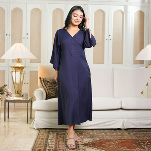 Robe élégante pour femmes en lin rayé bleu marine - Product Image 4