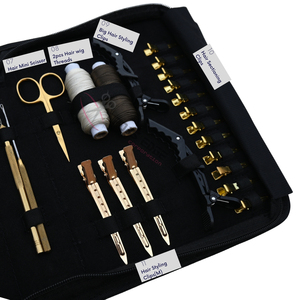 Gold Stylist Hair Extension tools Kit with Flat Crimping Plier <b>Tape</b> In Applicator Bead Removal Tool and Medium Large Clips - Product Image 4