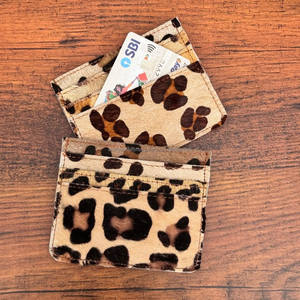Cheveux faits à la main sur imprimé léopard porte-carte de crédit Premium véritable cuir de vachette porte-cartes mince minimaliste portefeuille pour femmes - Product Image 3