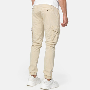 Wholesale Men's Beige Straight Lightweight Cargo Pants Canvas Material Multiple Pockets Elastic Waist Casual Style Winter Wear - Product Image 2