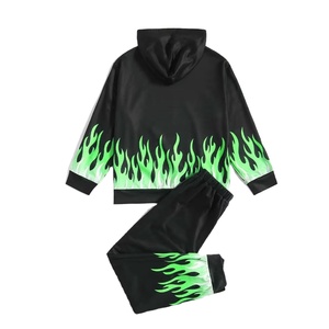 Respirant couleur bloc imprimé vêtements survêtement ensembles casual enfants survêtement ensembles vêtements de sport enfants à capuche pantalon survêtement - Product Image 2