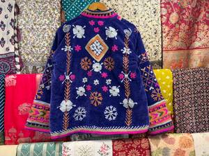 Handcrafted Boho Embroidered Velvet Suzani Quilted Jacket for <b>Women</b> Cotton Breathable Outerwear - Product Image 5