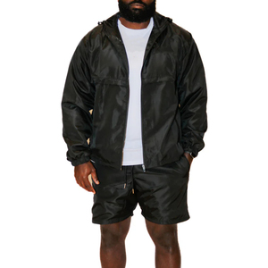 Ensemble de survêtement sportif pour homme avec veste coupe-vent à capuche et short, color block, séchage rapide, léger, gris et noir, pour le printemps - Product Image 3