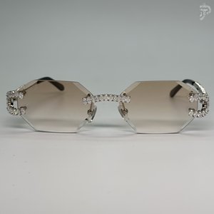 Lunettes de soleil de luxe géométriques VVS avec diamants Moissanite taille ovale, monture moderne et tendance, effet glacé - Product Image 1