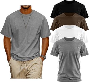 T-shirt à manches courtes pour homme, coupe classique, couleur unie, col rond, 100% coton, respirant, jersey décontracté, design uni - Product Image 3