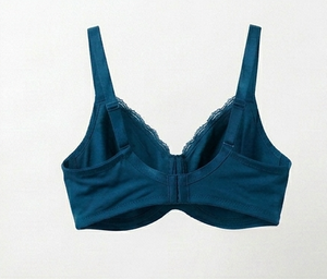 Soutien-gorge pour femme bleu sarcelle à armatures, bonnet complet, bretelles réglables, bordure en dentelle, dos en Y, fermeture à trois agrafes, respirant, en Spandex et Nylon - Product Image 2