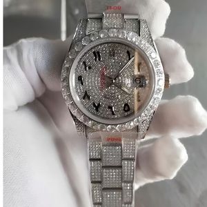 Reloj de Pulsera de Cuarzo para Hombre, Totalmente Adornado con Diamantes, Correa de Acero Inoxidable Plateada de Lujo, Cristal Personalizado con Moissanita, Números Arábigos - Product Image 3