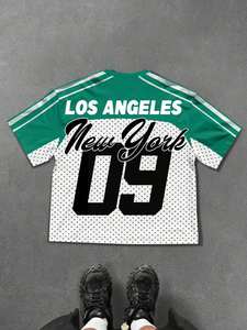 Camiseta de malla extragrande personalizada estilo jersey con estampado gráfico y número, proveedor mayorista de ropa urbana - Product Image 3