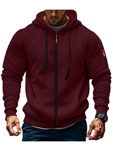 Men's Black Hooded Zip-Up Sweatshirt Regular Fit Casual Solid Color Polyester French Terry Autumn Wear 2027 - Product Image 2