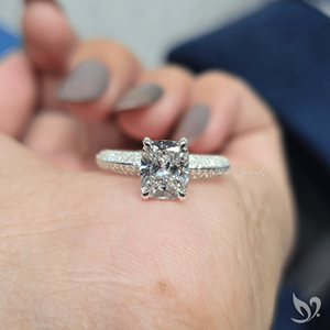 Micro pave band 2 CT elongated <b>cushion</b> lab grown diamond <b>ring</b> in 10K white gold IGI certified modern engagement <b>ring</b> - Product Image 4