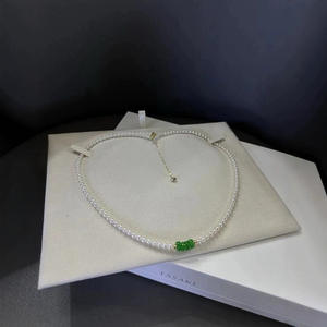 Collier en or 18 carats avec mini perle, élégant, chaîne de queue réglable, pendentif simple, lumière intense, collier de clavicule à perles tendance - Product Image 1