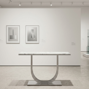 Luxury White <b>Marble</b> <b>Console</b> <b>Table</b> Modern U-Shape Metal Slats Base Narrow Entryway <b>Table</b> for Hotel Lobby Decor - Product Image 1
