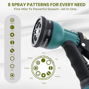 Manguera de jardín con pistola de pulverización de 8 patrones, 3 abrazaderas y adaptador para grifo, manguera de agua verde de alta resistencia para jardín y lavado de coches. - Product Image 3